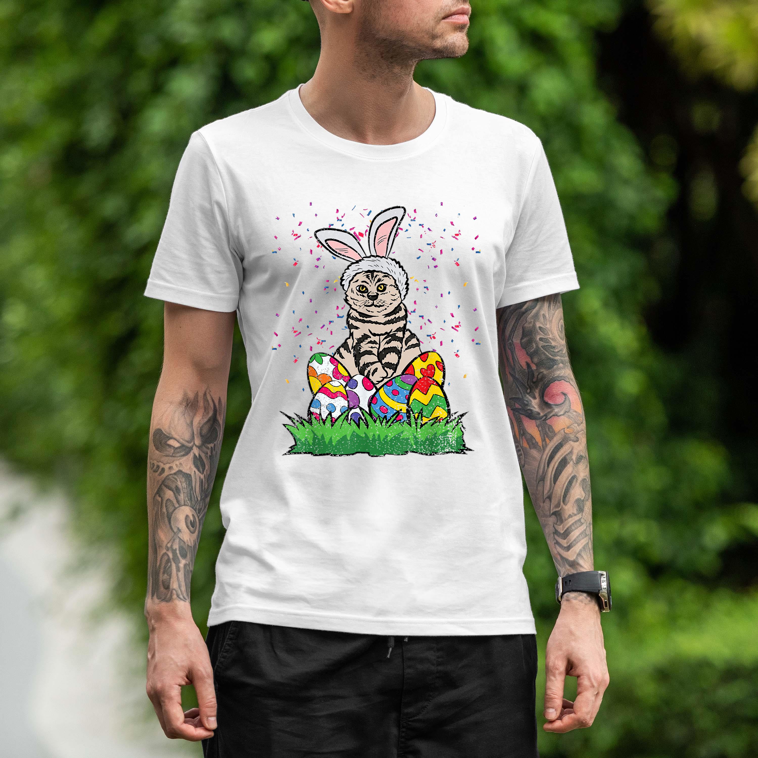 Easter Tabby Cat Bunny Ears Egg Hunting Cute Kitten Spring Shirt 